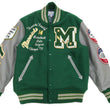 Load image into Gallery viewer, Whitesville Varsity Jacket Men's Letterman Jacket Melton x Leather Award Jacket WV15166 WV15166-145 Green x Gray MAVERICKS