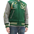 Load image into Gallery viewer, Whitesville Varsity Jacket Men's Letterman Jacket Melton x Leather Award Jacket WV15166 WV15166-145 Green x Gray MAVERICKS