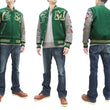 Load image into Gallery viewer, Whitesville Varsity Jacket Men's Letterman Jacket Melton x Leather Award Jacket WV15166 WV15166-145 Green x Gray MAVERICKS