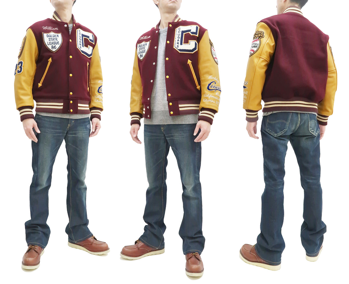 Whitesville Varsity Jacket Men's Letterman Jacket Melton x Leather Award  Jacket WV15166 WV15166-170 Wine-Red x Gold COUGARS