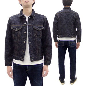 Oni Denim Jacket 02527P-kasuri Men's Casual Slim-Fit 17oz. ONI-Kasuri Slub Selvedge Denim Type III Jean Jacket Indigo One-Wash