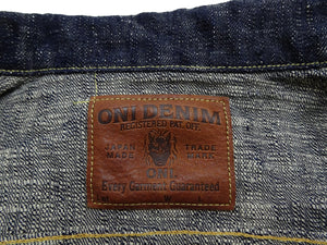 Oni Denim Jacket 02527P-kasuri Men's Casual Slim-Fit 17oz. ONI-Kasuri Slub Selvedge Denim Type III Jean Jacket Indigo One-Wash