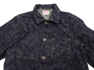 Oni Denim Jacket 03502-kasuri Men's Casual Slim-Fit 17oz. ONI-Kasuri Slub Selvedge Denim Work Coat Chore Coat Indigo One-Wash
