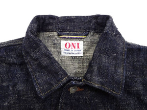 Oni Denim Jacket 03502-kasuri Men's Casual Slim-Fit 17oz. ONI-Kasuri Slub Selvedge Denim Work Coat Chore Coat Indigo One-Wash