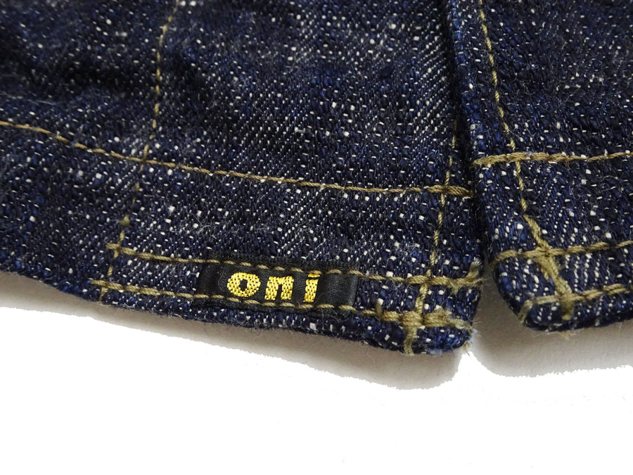 Oni Denim Jacket 03502-kasuri Men's Casual Slim-Fit 17oz. ONI-Kasuri Slub Selvedge Denim Work Coat Chore Coat Indigo One-Wash