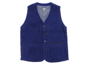 Momotaro Jeans Indigo Sashiko Vest Men's Casual V-neck Button Front Work Vest Waistcoat 04-010