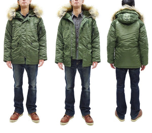 Alpha Industries N-3B Parka 20094 Men's Modern Fit Military Inspired Thigh-Length Padded Nylon Hooded Coat Jacket 20094-503 Vintage-Green