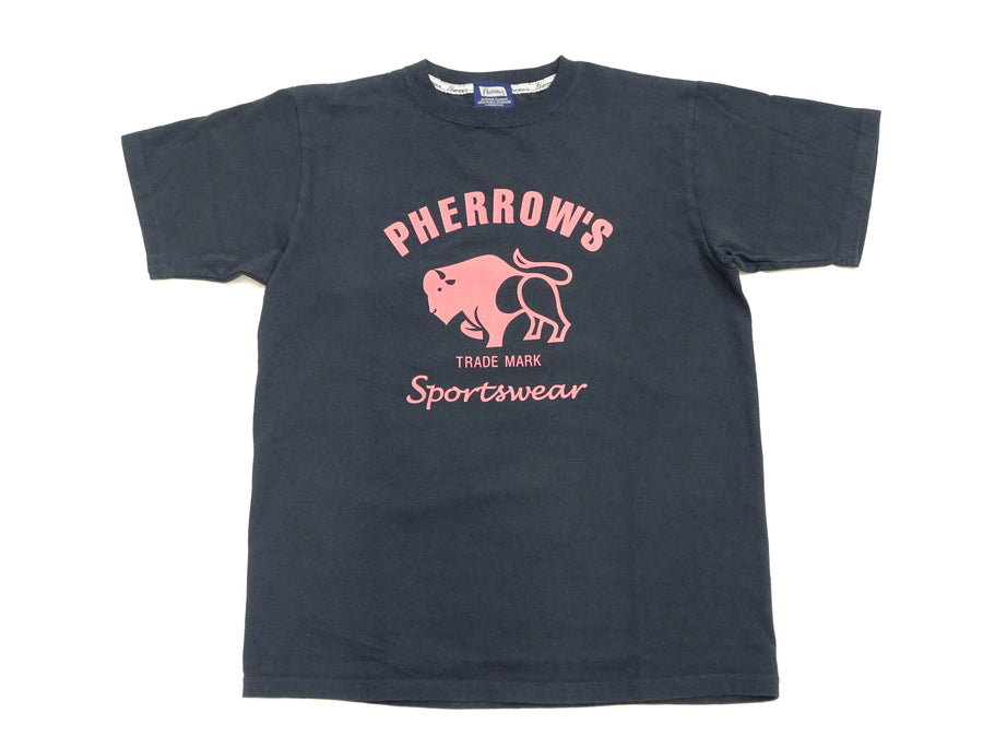 Pherrows T-Shirt Men's Short Sleeve Buffalo Graphic Print Tee Pherrow's 24S-PT2 Slate-Black (a slightly bluish black)