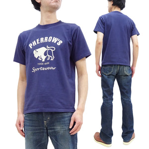 Pherrows T-Shirt Men's Short Sleeve Buffalo Graphic Print Tee Pherrow's 24S-PT2 Faded-Dark-Blue