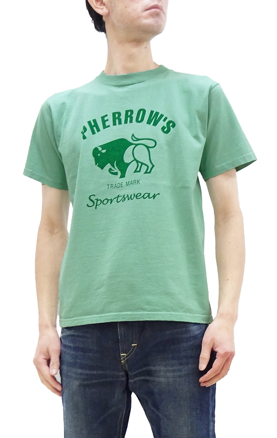 Pherrows T-Shirt Men's Short Sleeve Buffalo Graphic Print Tee Pherrow's 24S-PT2 Mint Green