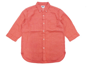 Pherrow's Linen 3/4 Sleeve Shirt Men's Casual Plain Button Up Shirt with Button-Down Collar Pherrows 24S-P7BD1 Salmon