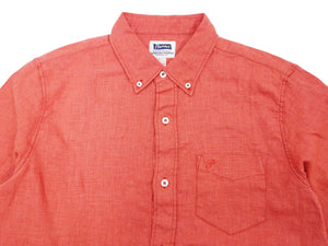 Pherrow's Linen 3/4 Sleeve Shirt Men's Casual Plain Button Up Shirt with Button-Down Collar Pherrows 24S-P7BD1 Salmon