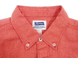 Pherrow's Linen 3/4 Sleeve Shirt Men's Casual Plain Button Up Shirt with Button-Down Collar Pherrows 24S-P7BD1 Salmon