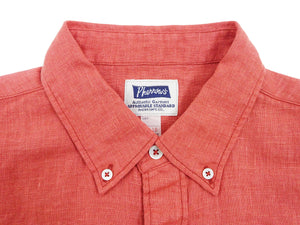 Pherrow's Linen 3/4 Sleeve Shirt Men's Casual Plain Button Up Shirt with Button-Down Collar Pherrows 24S-P7BD1 Salmon