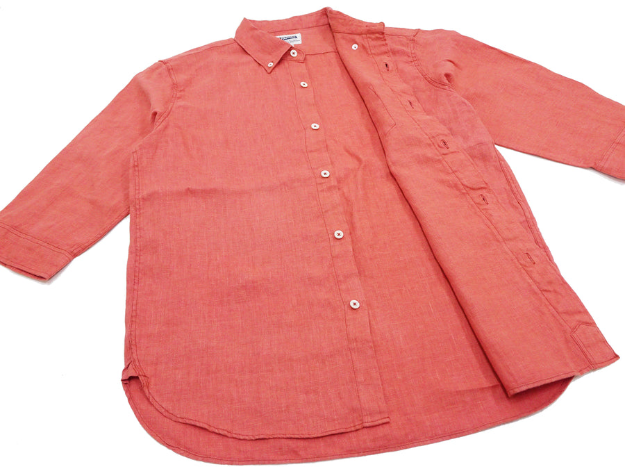 Pherrow's Linen 3/4 Sleeve Shirt Men's Casual Plain Button Up Shirt with Button-Down Collar Pherrows 24S-P7BD1 Salmon