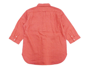 Pherrow's Linen 3/4 Sleeve Shirt Men's Casual Plain Button Up Shirt with Button-Down Collar Pherrows 24S-P7BD1 Salmon