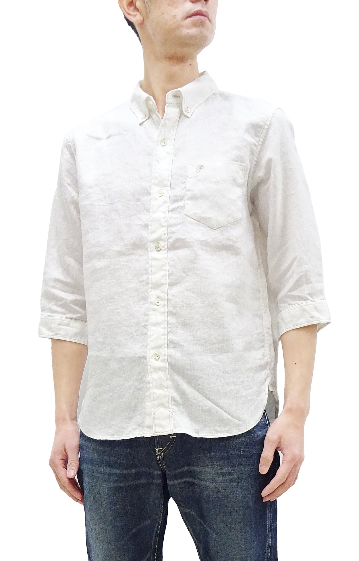 Pherrow's Linen 3/4 Sleeve Shirt Men's Casual Plain Button Up