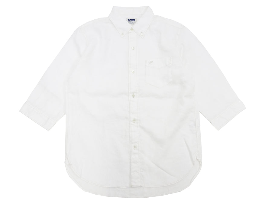 Pherrow's Linen 3/4 Sleeve Shirt Men's Casual Plain Button Up Shirt with Button-Down Collar Pherrows 24S-P7BD1 White