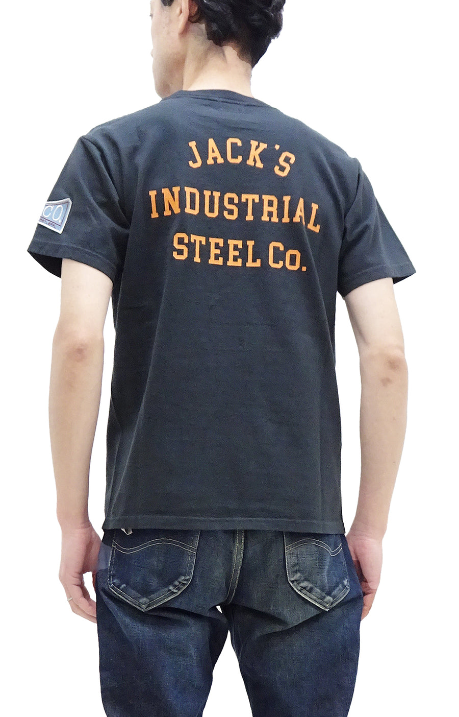 Pherrows T-Shirt Men's Short Sleeve Patched and Printed Tee Pherrow's 24S-PT3 Slate-Black (a slightly bluish black)
