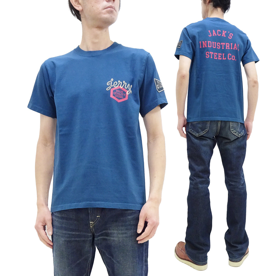 Pherrows T-Shirt Men's Short Sleeve Patched and Printed Tee Pherrow's 24S-PT3 Slate-Blue (Faded-Blue)