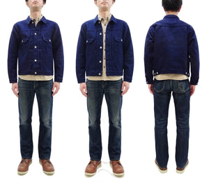 Studio D'artisan Men's 14 oz Selvedge Sashiko Jacket - Type II Style - Deep Indigo One Wash - Made in Japan (SDA 4619)