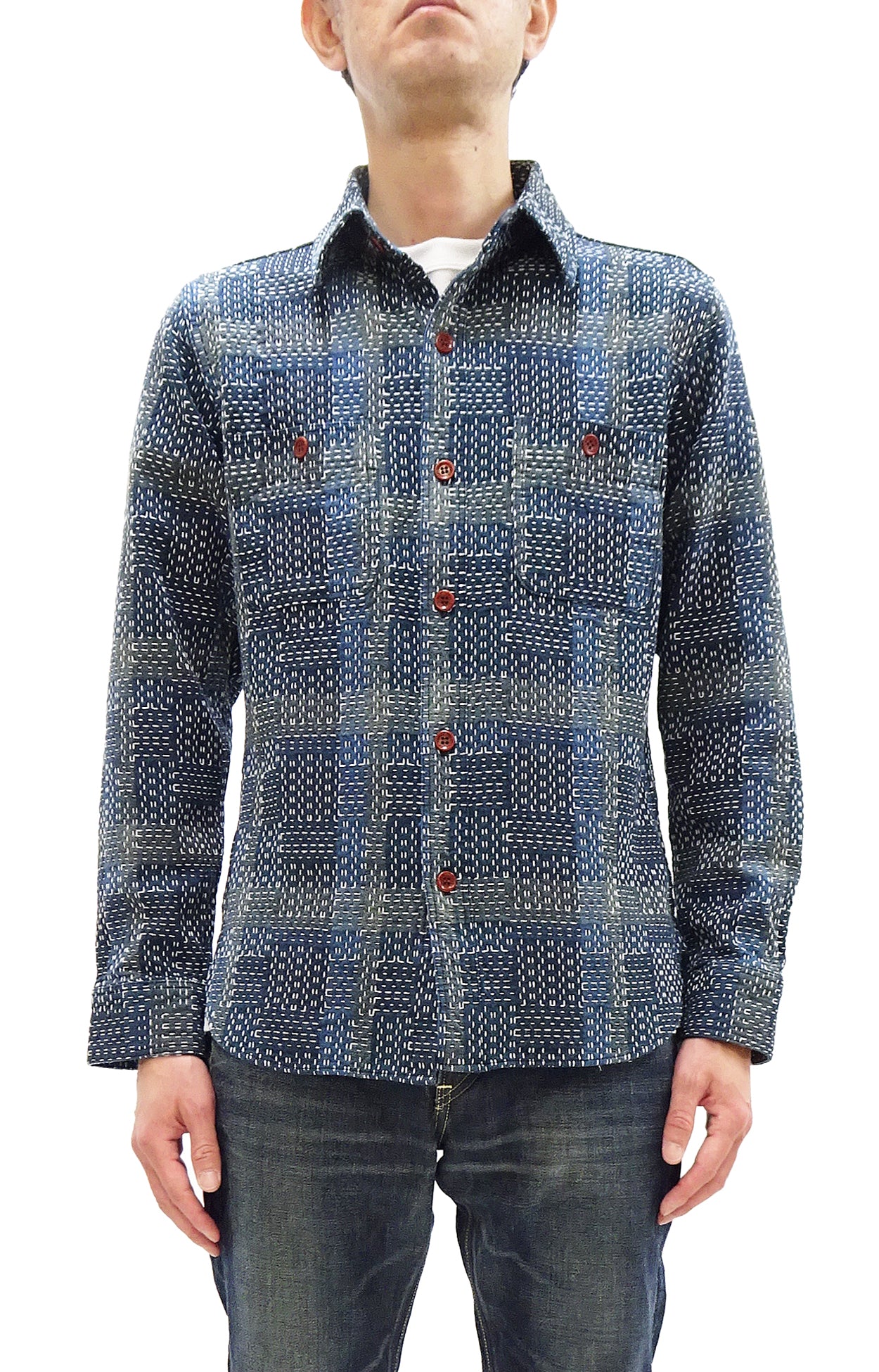 Studio D'Artisan Men's Heavyweight Jacquard Work Shirt, Sashiko