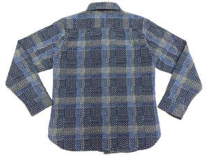Studio D'Artisan Men's Heavyweight Jacquard Work Shirt, Sashiko Stitch Boro/Noragi-Inspired Slub Plaid, 100% Cotton, Made in Japan (SDA 5651 Blue)