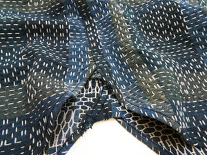Studio D'artisan Men's Noragi-Style Sashiko Jacquard Short Sleeve Shirt, Boro-Inspired Heavyweight Japanese Workwear Button-Up Shirt, Made in Japan (SDA 5657, Blue)