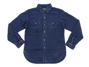 Studio D'artisan Indigo Sashiko Shirt Men's Heavyweight Sashiko Dobby Long Sleeve Button Up Work Shirt 5689