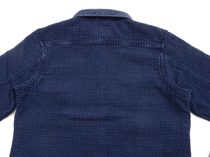 Studio D'artisan Indigo Sashiko Shirt Men's Heavyweight Sashiko Dobby Long Sleeve Button Up Work Shirt 5689