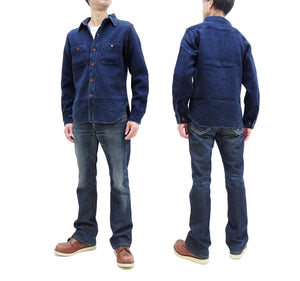 Studio D'artisan Indigo Sashiko Shirt Men's Heavyweight Sashiko Dobby Long Sleeve Button Up Work Shirt 5689