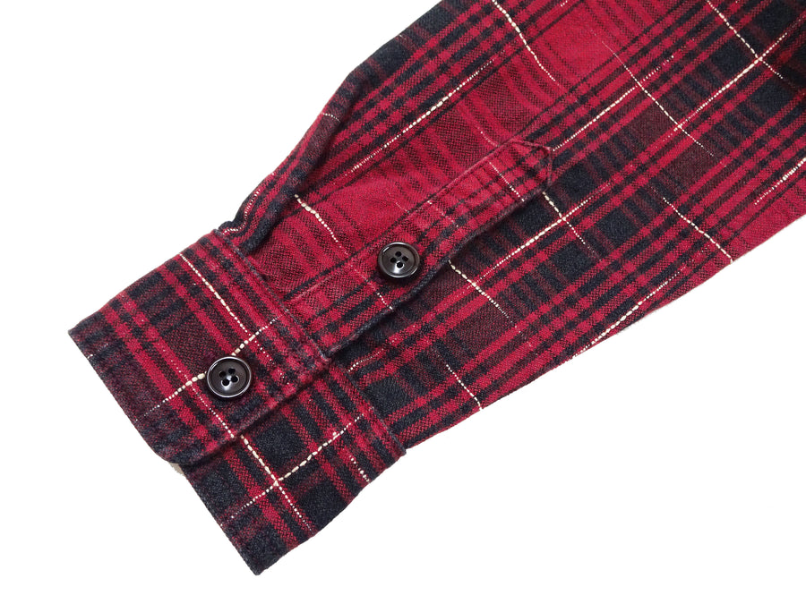 Studio D'artisan Kasuri Plaid Shirt Men's Heavyweight Long Sleeve Button Up Work Shirt 5698 Red