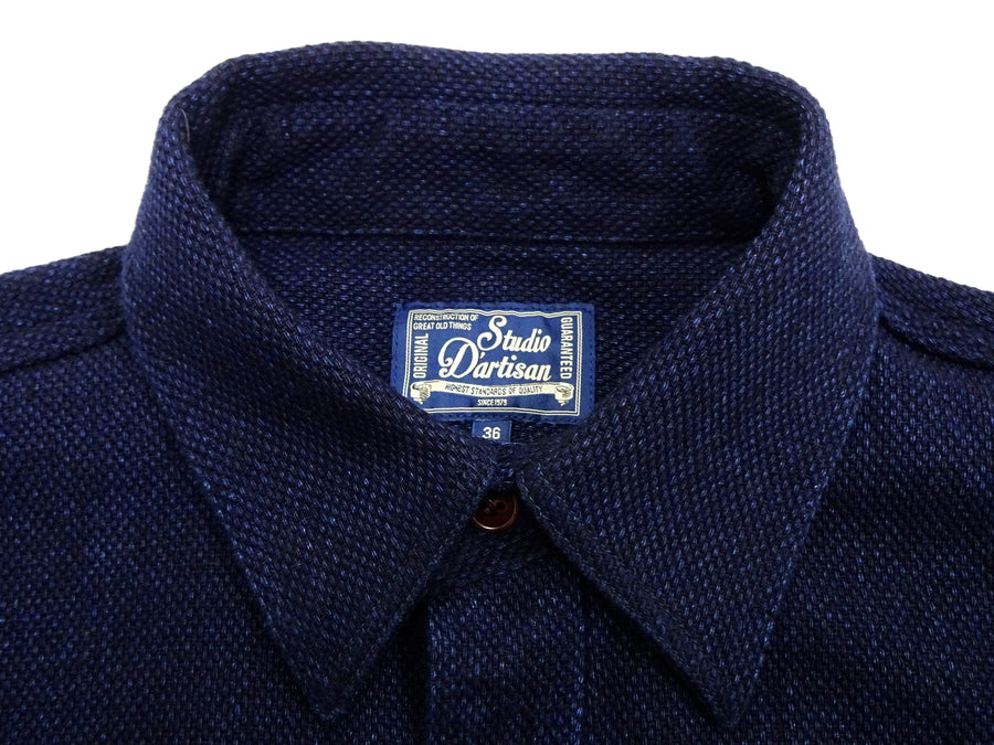 Studio D'artisan Indigo Sashiko Shirt SDA Men's Casual Long Sleeve Sashiko Dobby Button Up Work Shirt 5713