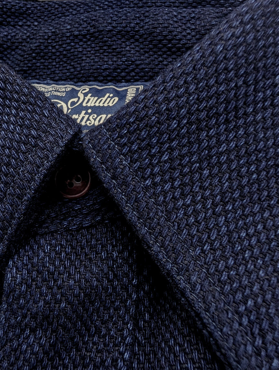 Studio D'artisan Indigo Sashiko Shirt SDA Men's Casual Long Sleeve Sashiko Dobby Button Up Work Shirt 5713