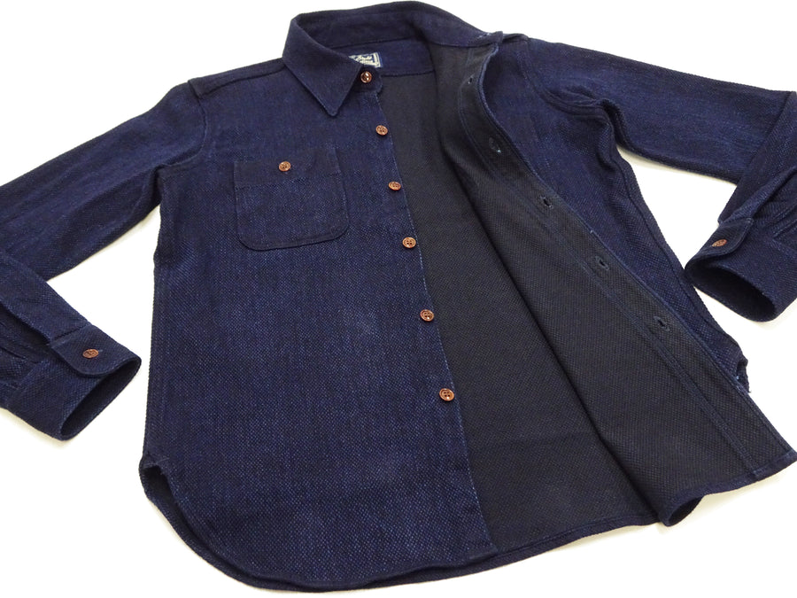 Studio D'artisan Indigo Sashiko Shirt SDA Men's Casual Long Sleeve Sashiko Dobby Button Up Work Shirt 5713