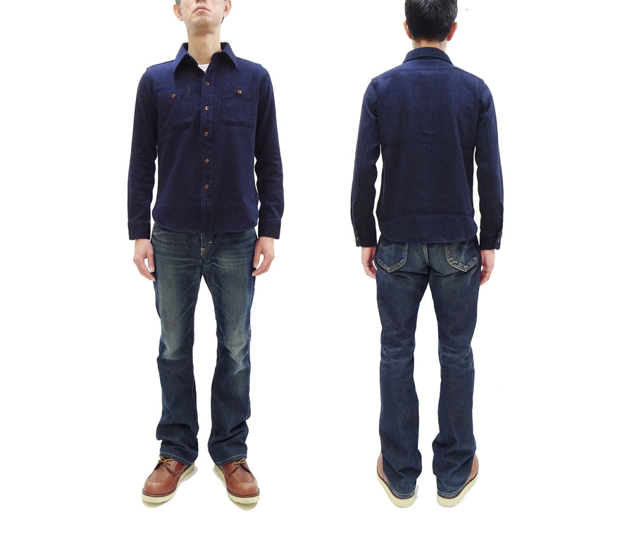 Studio D'artisan Indigo Sashiko Shirt SDA Men's Casual Long Sleeve Sashiko Dobby Button Up Work Shirt 5713