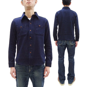 Studio D'artisan Indigo Sashiko Shirt SDA Men's Casual Long Sleeve Sashiko Dobby Button Up Work Shirt 5713