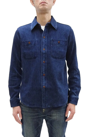 Studio D'artisan Indigo Sashiko Shirt SDA Men's Casual Long Sleeve Sashiko Dobby Button Up Work Shirt 5713U Pre-faded Indigo