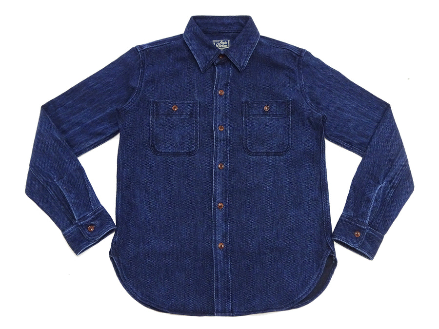 Studio D'artisan Indigo Sashiko Shirt SDA Men's Casual Long Sleeve Sashiko Dobby Button Up Work Shirt 5713U Pre-faded Indigo