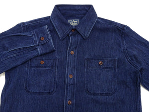 Studio D'artisan Indigo Sashiko Shirt SDA Men's Casual Long Sleeve Sashiko Dobby Button Up Work Shirt 5713U Pre-faded Indigo