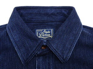 Studio D'artisan Indigo Sashiko Shirt SDA Men's Casual Long Sleeve Sashiko Dobby Button Up Work Shirt 5713U Pre-faded Indigo