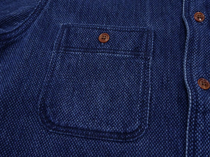 Studio D'artisan Indigo Sashiko Shirt SDA Men's Casual Long Sleeve Sashiko Dobby Button Up Work Shirt 5713U Pre-faded Indigo