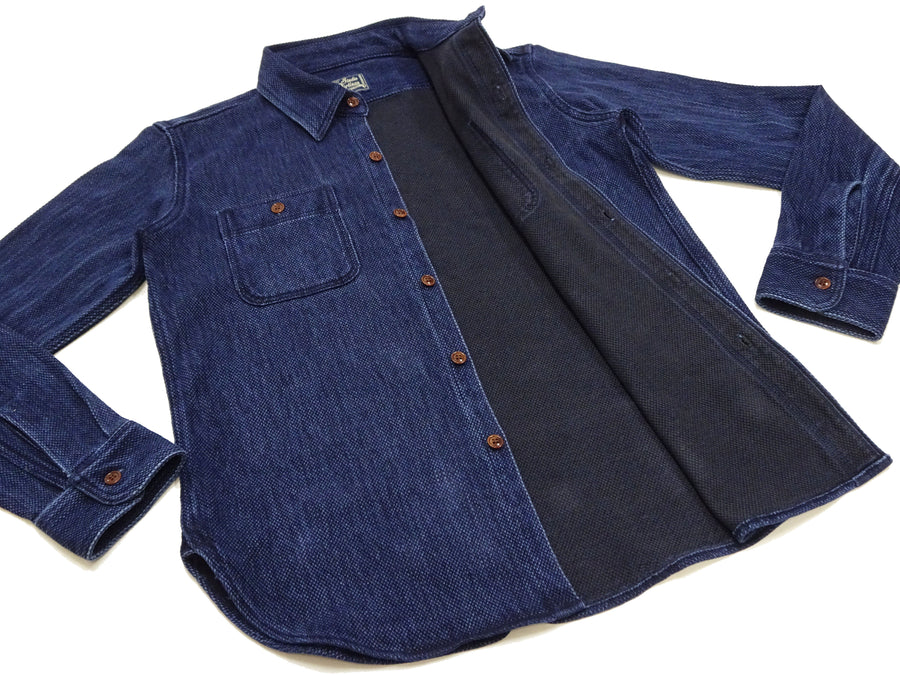 Studio D'artisan Indigo Sashiko Shirt SDA Men's Casual Long Sleeve Sashiko Dobby Button Up Work Shirt 5713U Pre-faded Indigo