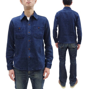 Studio D'artisan Indigo Sashiko Shirt SDA Men's Casual Long Sleeve Sashiko Dobby Button Up Work Shirt 5713U Pre-faded Indigo