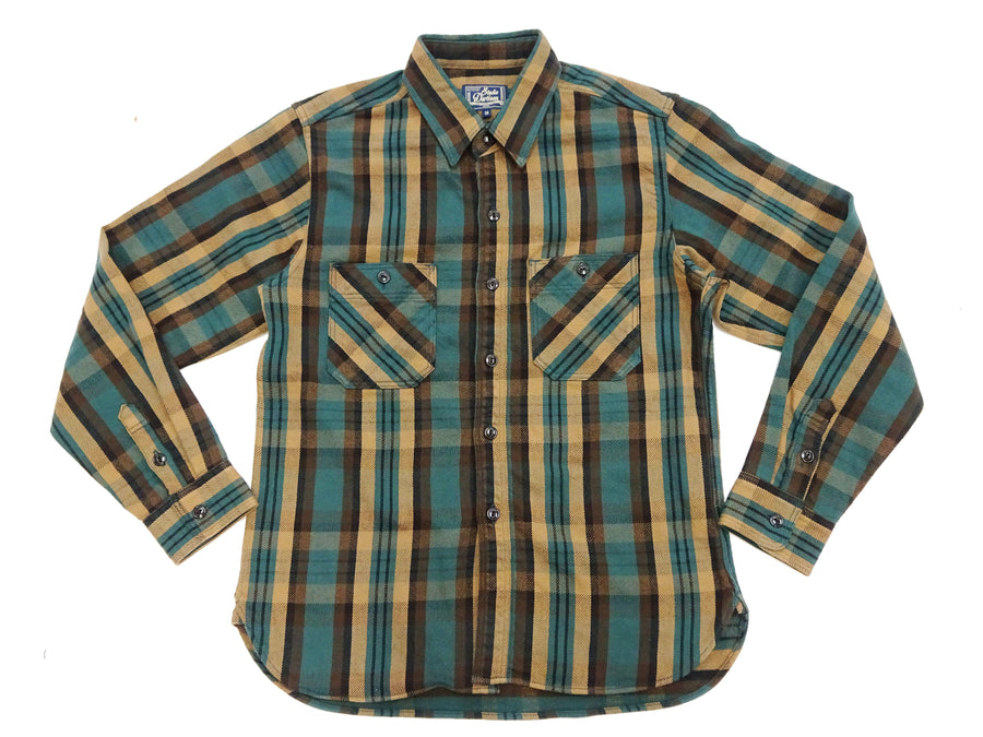 Studio D'artisan Plaid Flannel Shirt Men's Casual Heavyweight Cotton Long Sleeve Button-Up Work Shirt 5714 Green