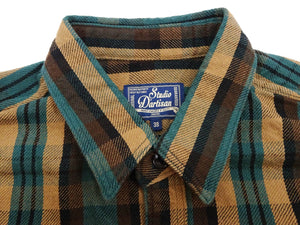 Studio D'artisan Plaid Flannel Shirt Men's Casual Heavyweight Cotton Long Sleeve Button-Up Work Shirt 5714 Green