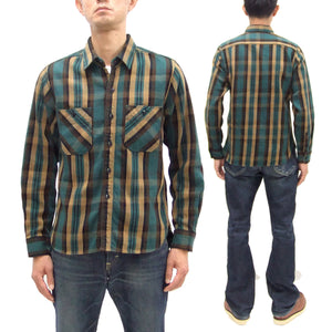 Studio D'artisan Plaid Flannel Shirt Men's Casual Heavyweight Cotton Long Sleeve Button-Up Work Shirt 5714 Green