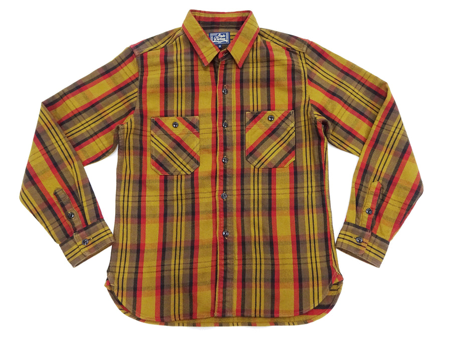 Studio D'artisan Plaid Flannel Shirt Men's Casual Heavyweight Cotton Long Sleeve Button-Up Work Shirt 5714 Yellow