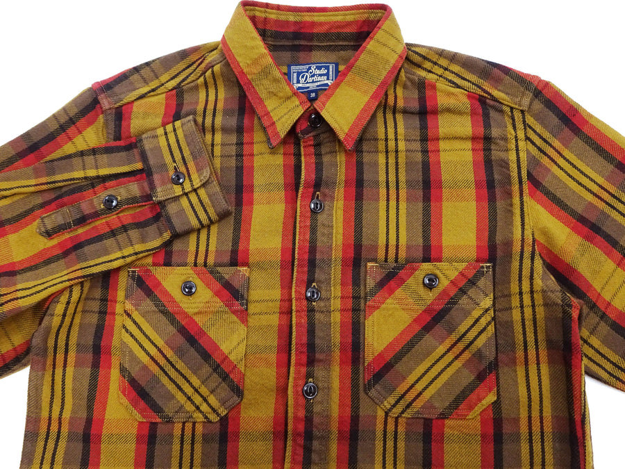 Studio D'artisan Plaid Flannel Shirt Men's Casual Heavyweight Cotton Long Sleeve Button-Up Work Shirt 5714 Yellow