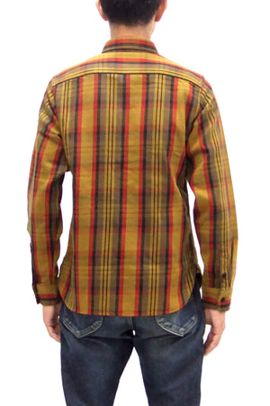 Studio D'artisan Plaid Flannel Shirt Men's Casual Heavyweight Cotton Long Sleeve Button-Up Work Shirt 5714 Yellow